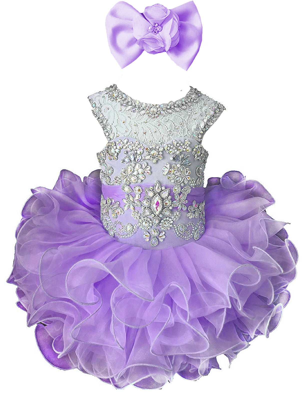 Girls lavender beaded ruffle cupcake pageant dress