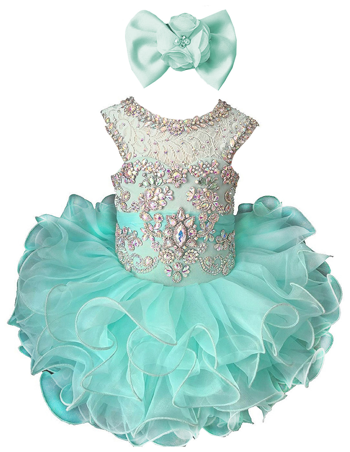 Girls mint beaded ruffle cupcake pageant dress