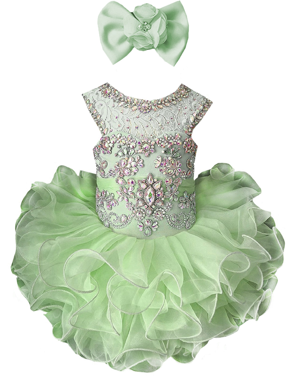 Girls mint green beaded ruffle cupcake pageant dress