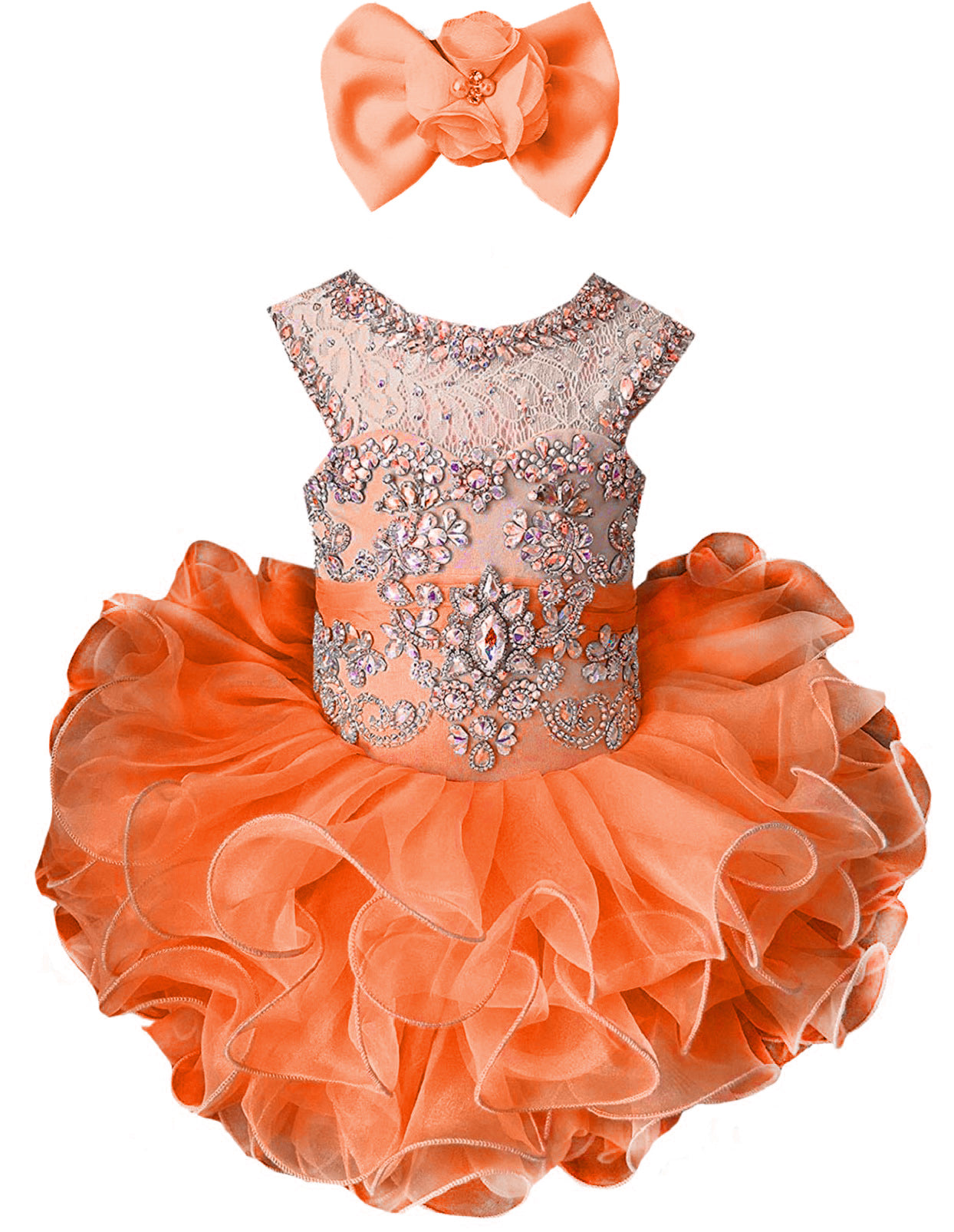 Girls orange beaded ruffle cupcake pageant dress