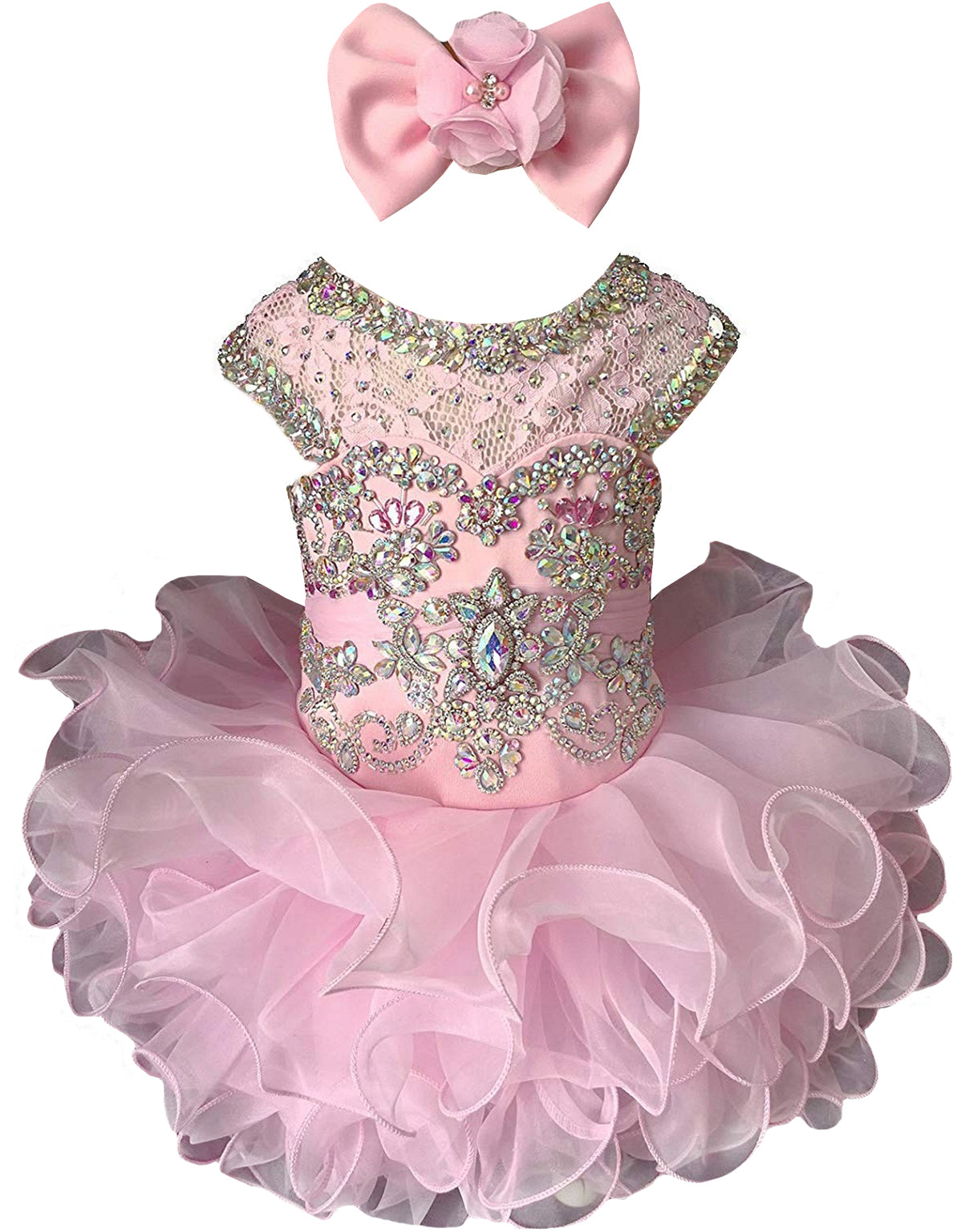 Girls pink beaded ruffle cupcake pageant dress