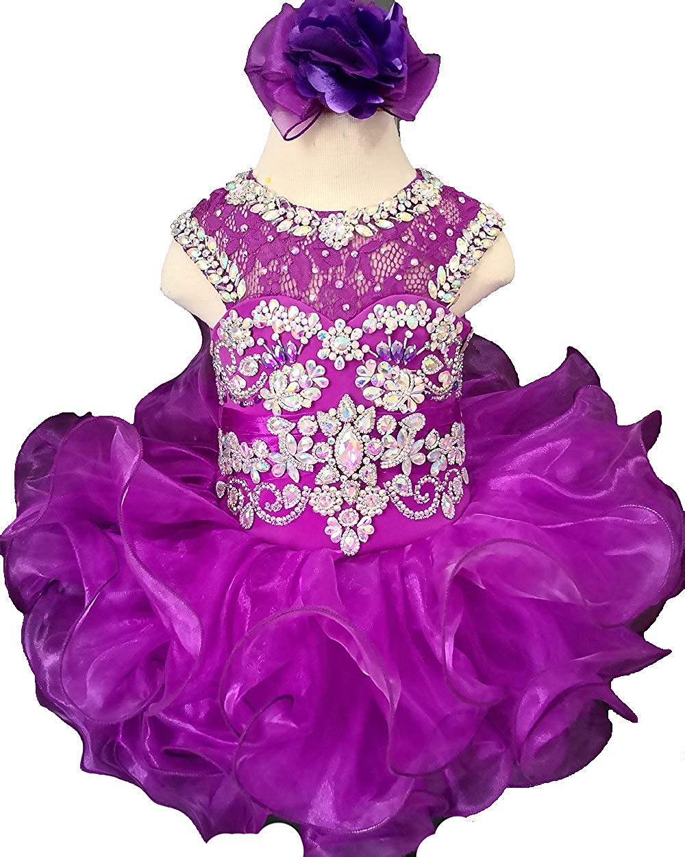 Girls purple beaded ruffle cupcake pageant dress