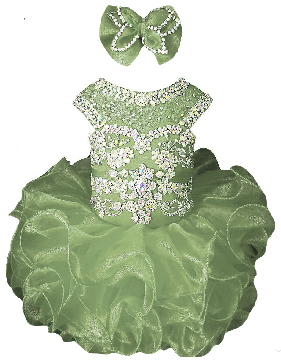 Girls sage green beaded ruffle cupcake pageant dress