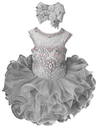 Girls silver beaded ruffle cupcake pageant dress