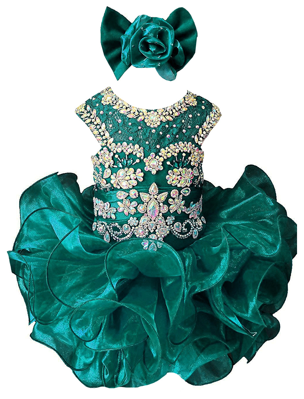 Girls teal beaded ruffle cupcake pageant dress