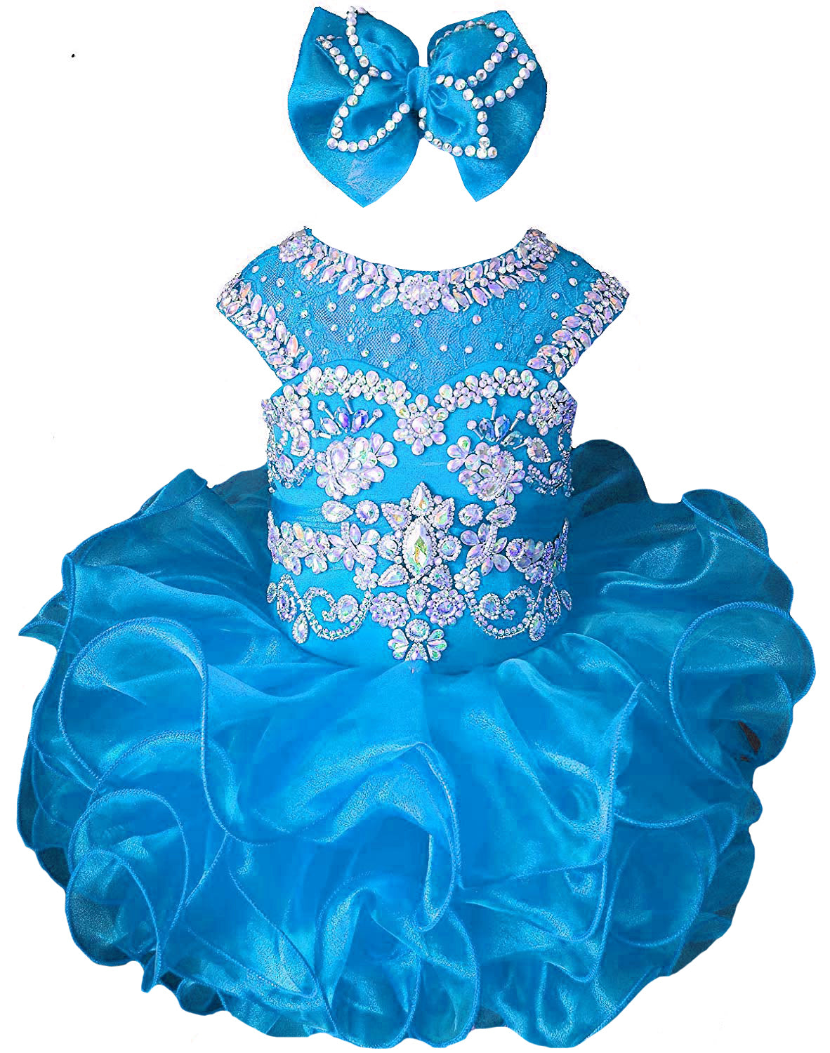 Girls turquoise beaded ruffle cupcake pageant dress