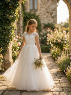 Girls Lace Tulle Flower Girl Dress with Sleeves #GRFL1001