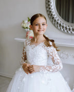 Girls Lace Tulle Flower Girl Dress with Sleeves #GRFL1001