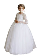 Girls Lace Tulle Flower Girl Dress with Sleeves #GRFL1001