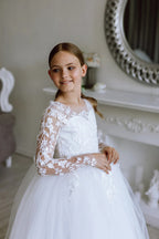 Girls Lace Tulle Flower Girl Dress with Sleeves #GRFL1001