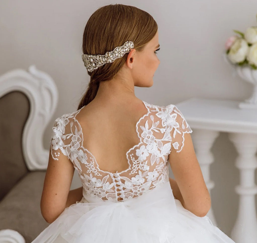 Girls Lace Tulle Flower Girl Dress with Sleeves #GRFL1001