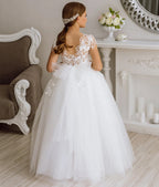 Girls Lace Tulle Flower Girl Dress with Sleeves #GRFL1001