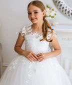 Girls Lace Tulle Flower Girl Dress with Sleeves #GRFL1001
