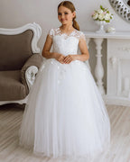 Girls Lace Tulle Flower Girl Dress with Sleeves #GRFL1001