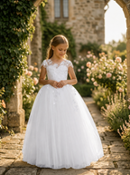 Girls Lace Tulle Flower Girl Dress with Sleeves #GRFL1001