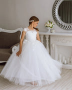 Girls Lace Tulle Flower Girl Dress with Sleeves #GRFL1001